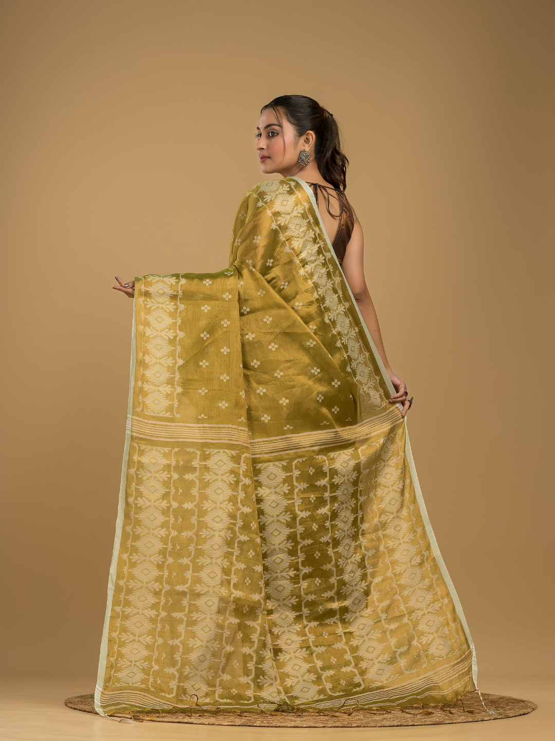 Tissue Silk Jamdani Saree Classic Yellow- 043