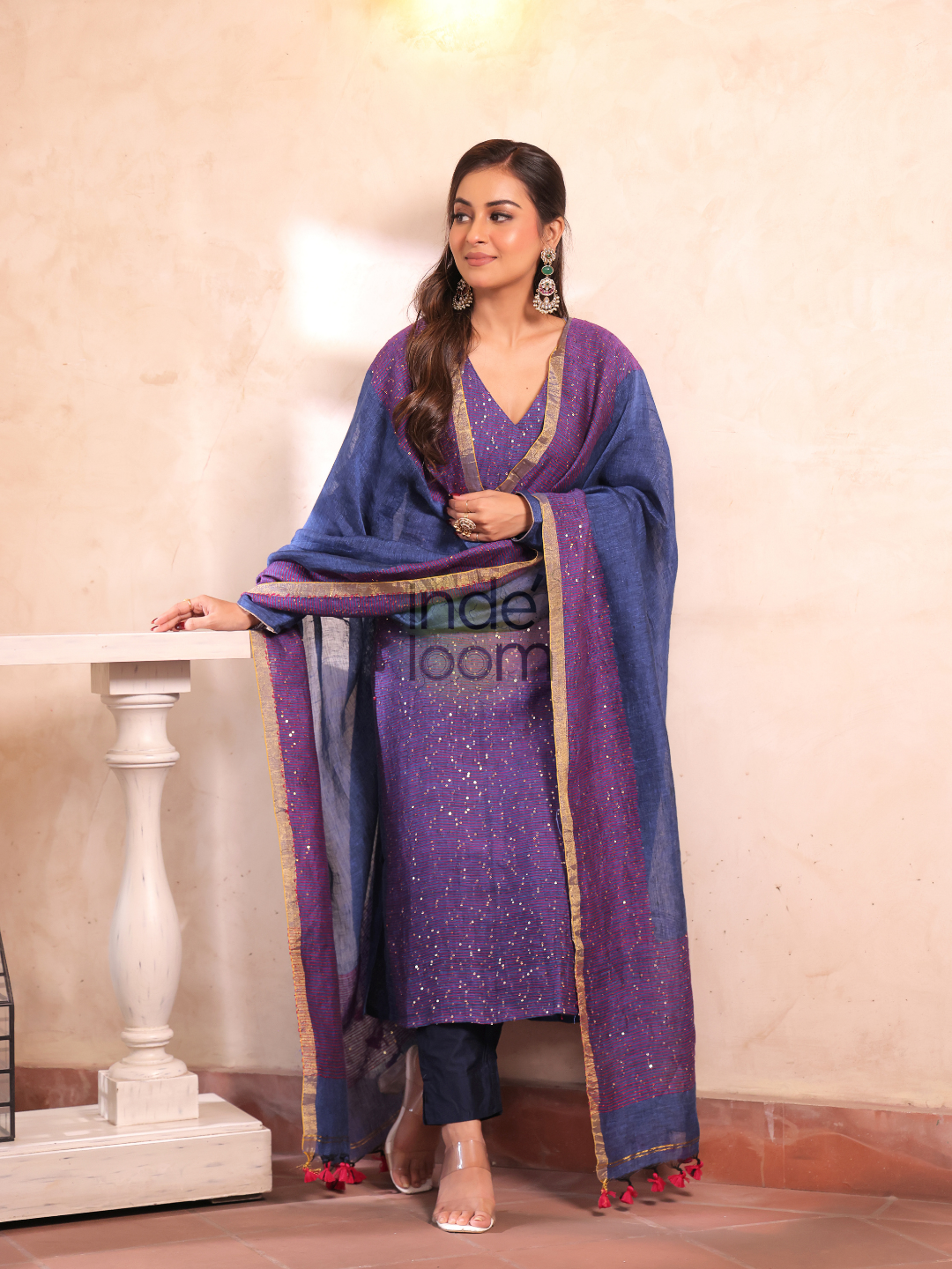 Grape Purple Linen X Linen 2-Piece Set Kurti & Dupatta (UNSTITCHED) - 303
