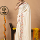 Fancy Semi Silk Saree | White | Plain Body with Floral border