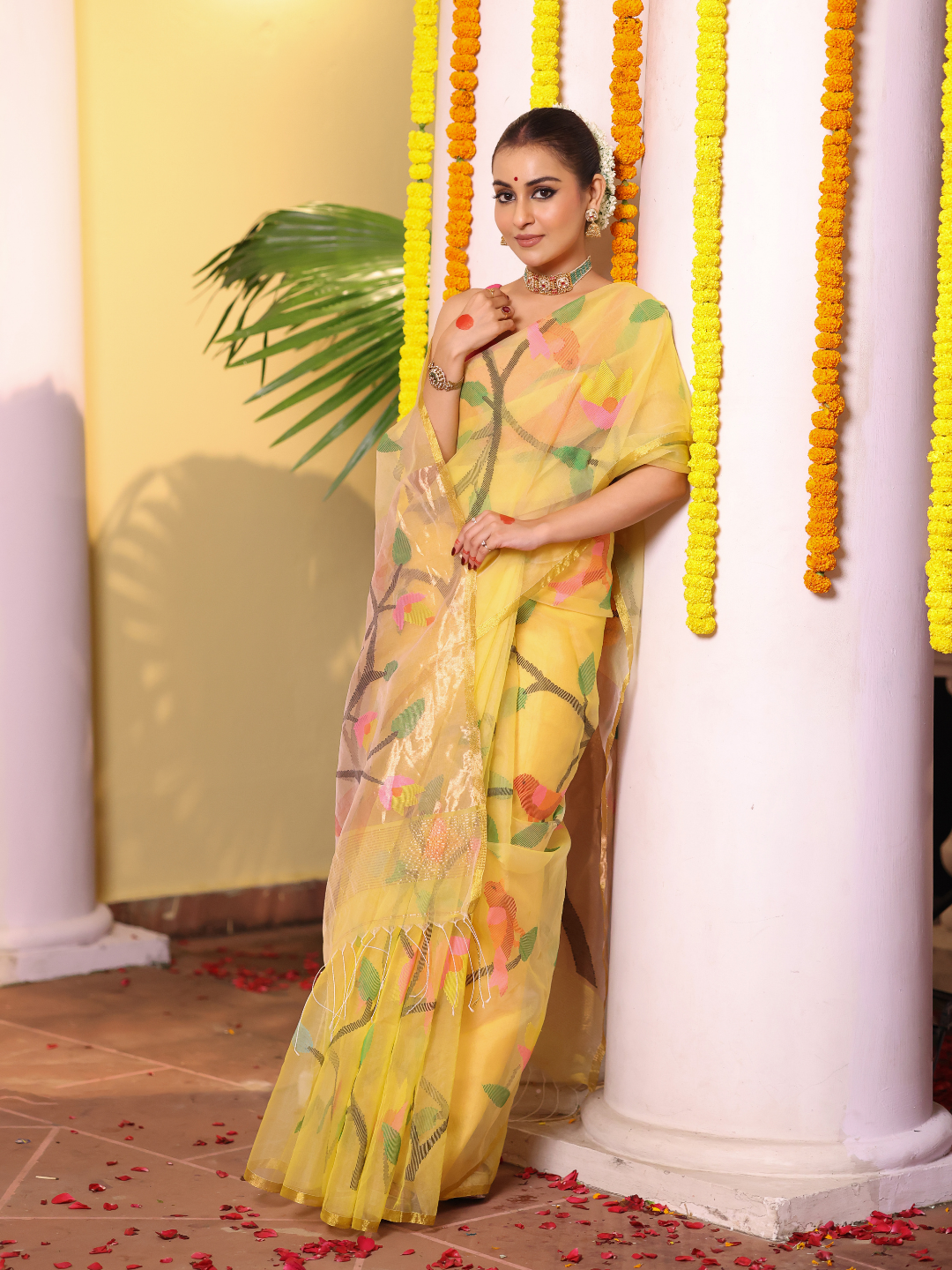 Tissue Muslin Jamdani Saree With Golden Yellow - 108