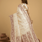 Linen White Tussar Silk Jamdani Saree - 044 - indeloom