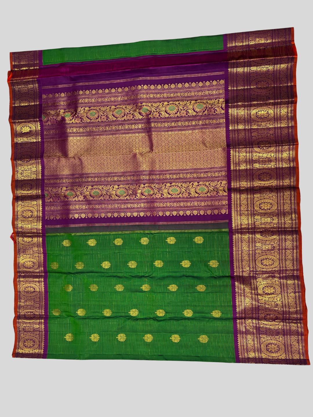 Handwoven Pure Gadwal Silk Saree  |  Moss Green