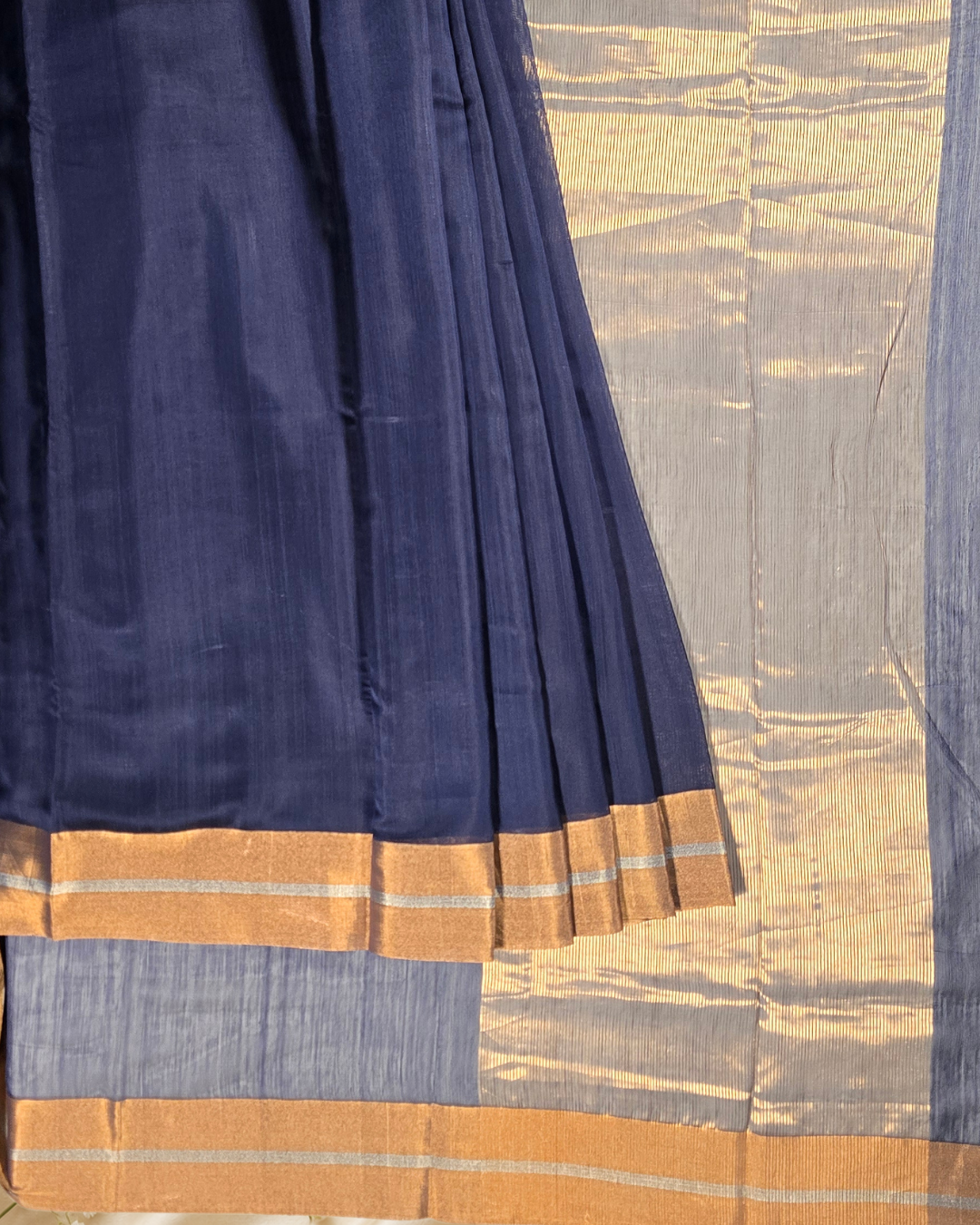 Chanderi Silk Saree With Dark Blue