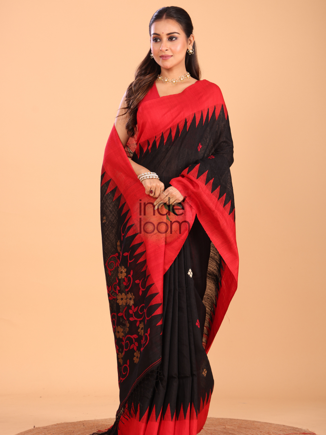 Linen Checks Saree With Rich Black - 134