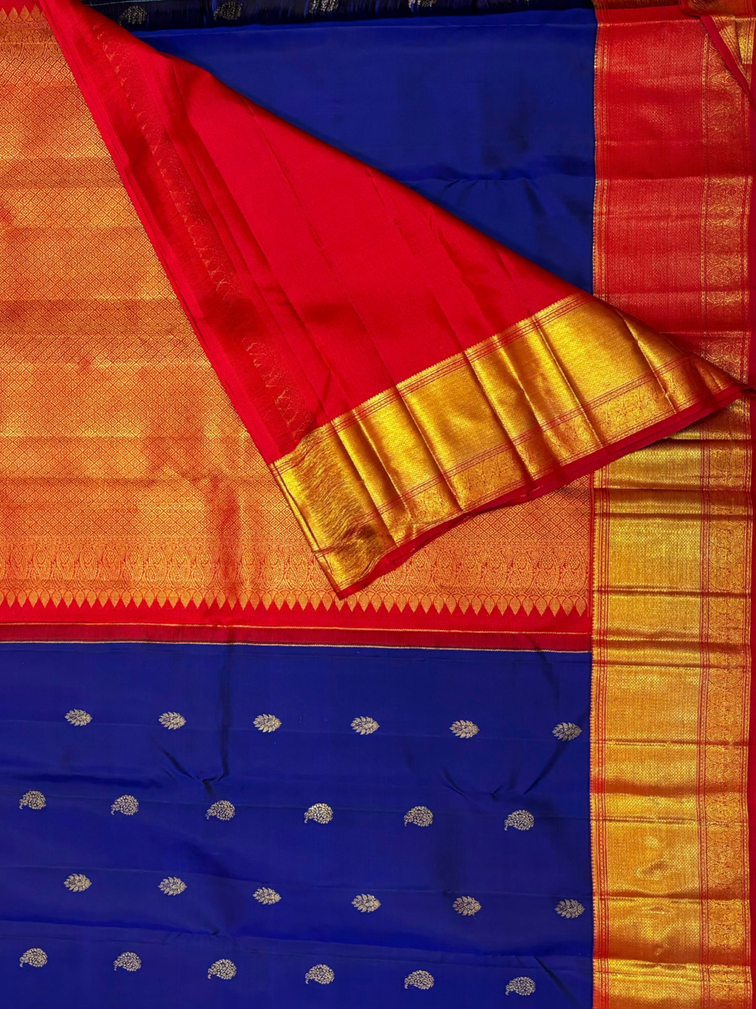 Handwoven Pure Gadwal Silk Saree  |  Berry Blue