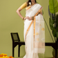 Pure Jamdani Linen Saree | Snow White  and White  | Half and Half style with Contrast Border