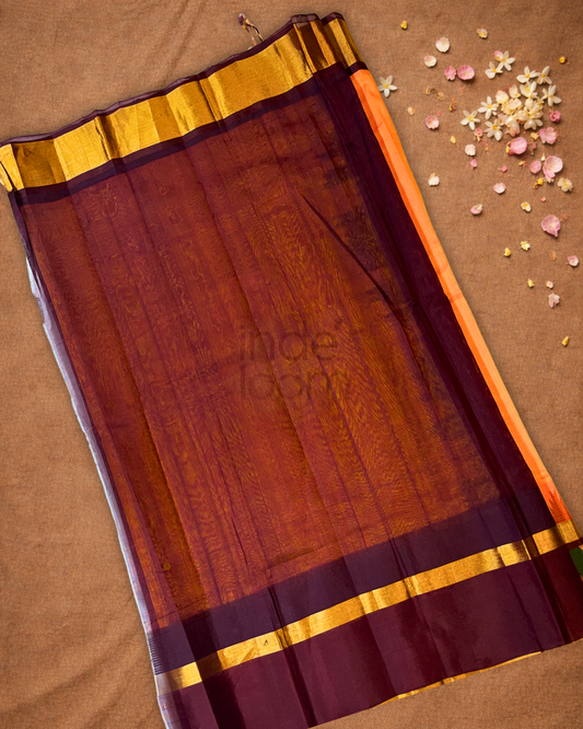 Pure Handloom Korvai Saree | Carrot Orange