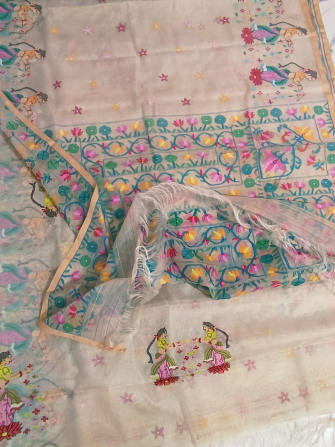 Hand Made Jamdani Saree With Oat Brown -208