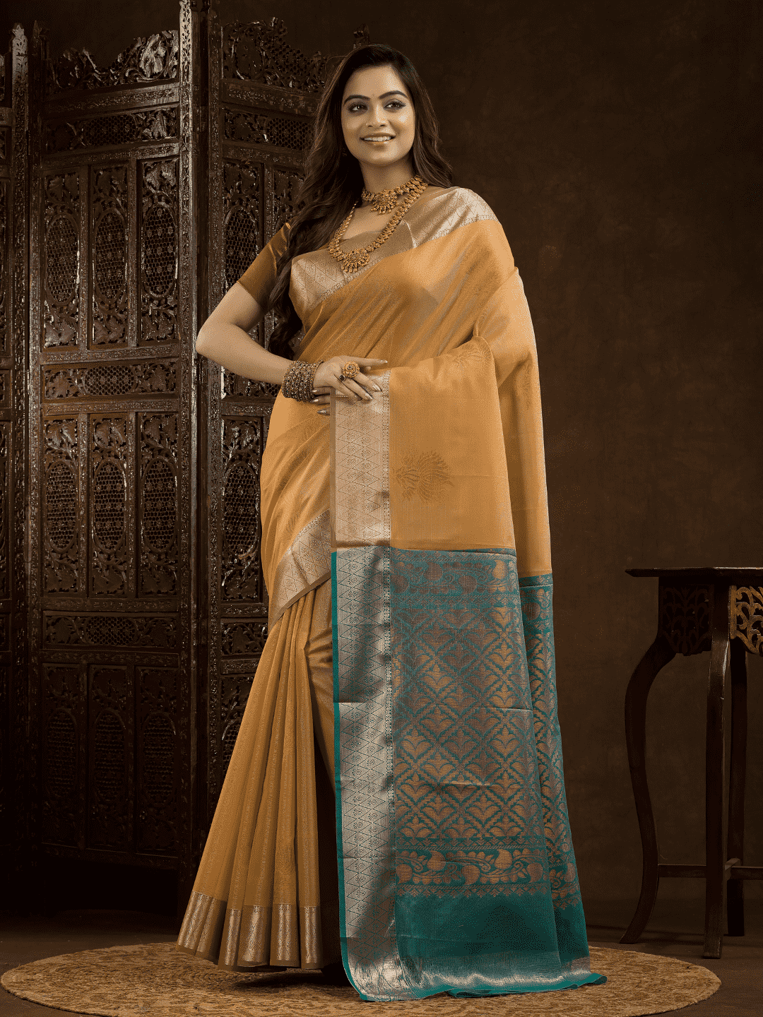 Flax Yellow Cotton Silk Saree - 007 - indeloom