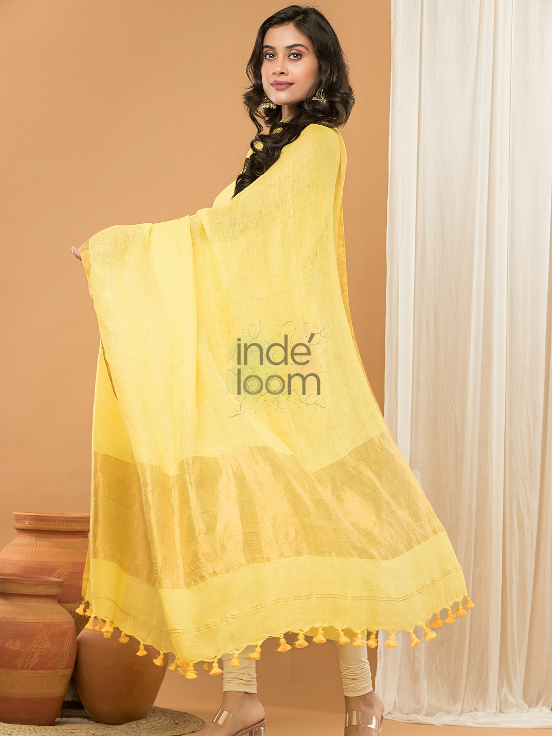 Linen Jamdani Unstitched 2-Piece Kurti  |  Mango Yellow