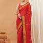 Linen Sequin Jamdani Saree With Apple Red-003