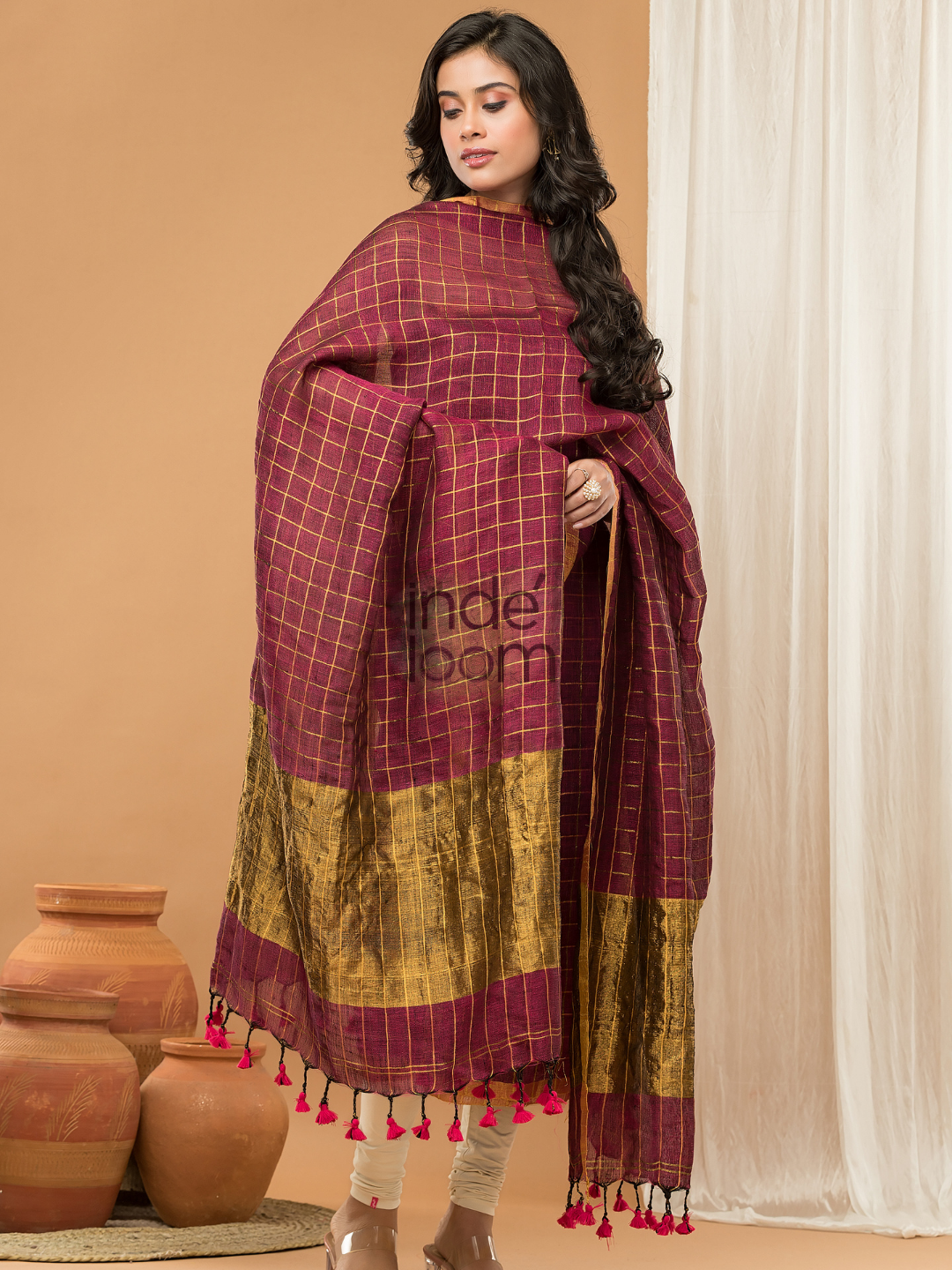 Maroon with Golden color Jamdani 2-Piece Set Kurti & Dupatta (UNSTITCHED) - 157