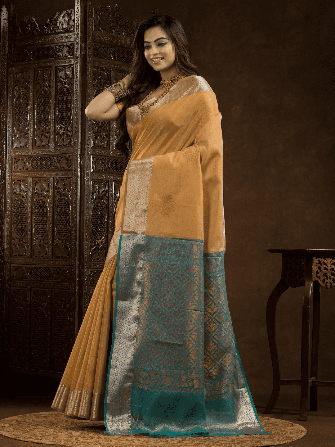 Flax Yellow Cotton Silk Saree - 007 - indeloom