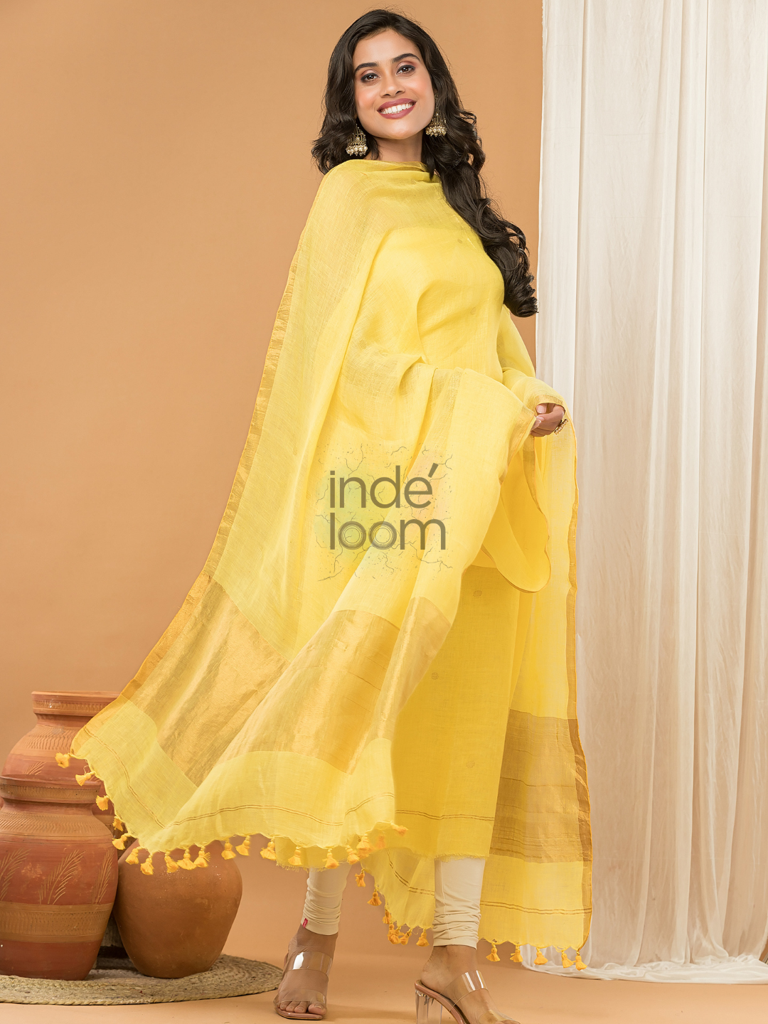 Linen Jamdani Unstitched 2-Piece Kurti  |  Mango Yellow