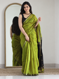 Maheshwari Silk Cotton Saree – Festive Elegance |  Olive Green