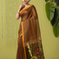 Handwoven Jamdani Linen Saree | Coffee Brown