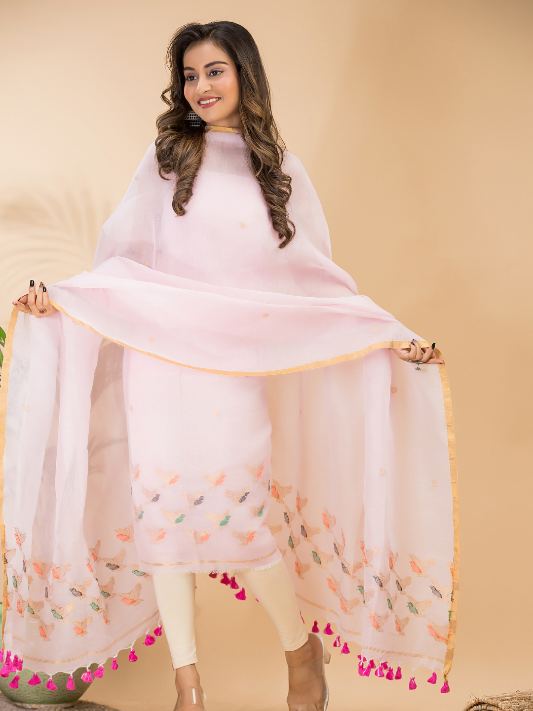 Salt White Cotton Linen 2-Piece Set Kurti & Dupatta (UNSTITCHED) - 116
