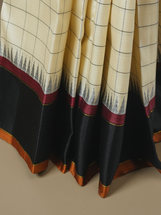 Silk Mark Certified Handloom Kanjivaram Silk Saree  |  Warm Ivory