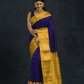 Pure Handloom Korvai Saree | Navy Blue and Golden Yellow