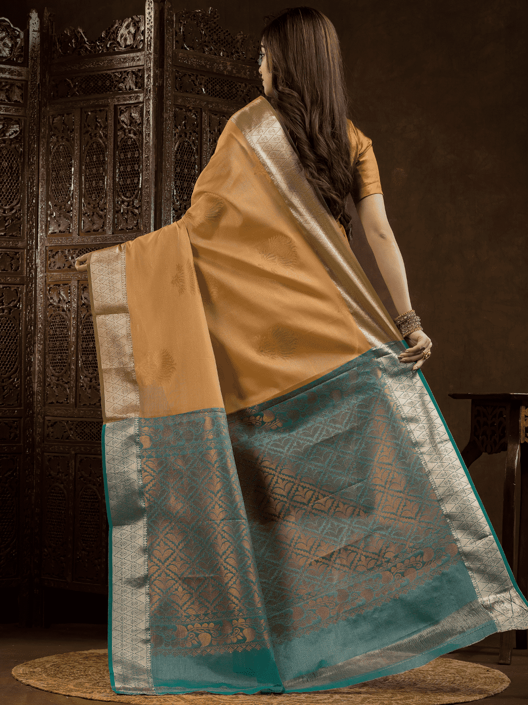 Flax Yellow Cotton Silk Saree - 007 - indeloom