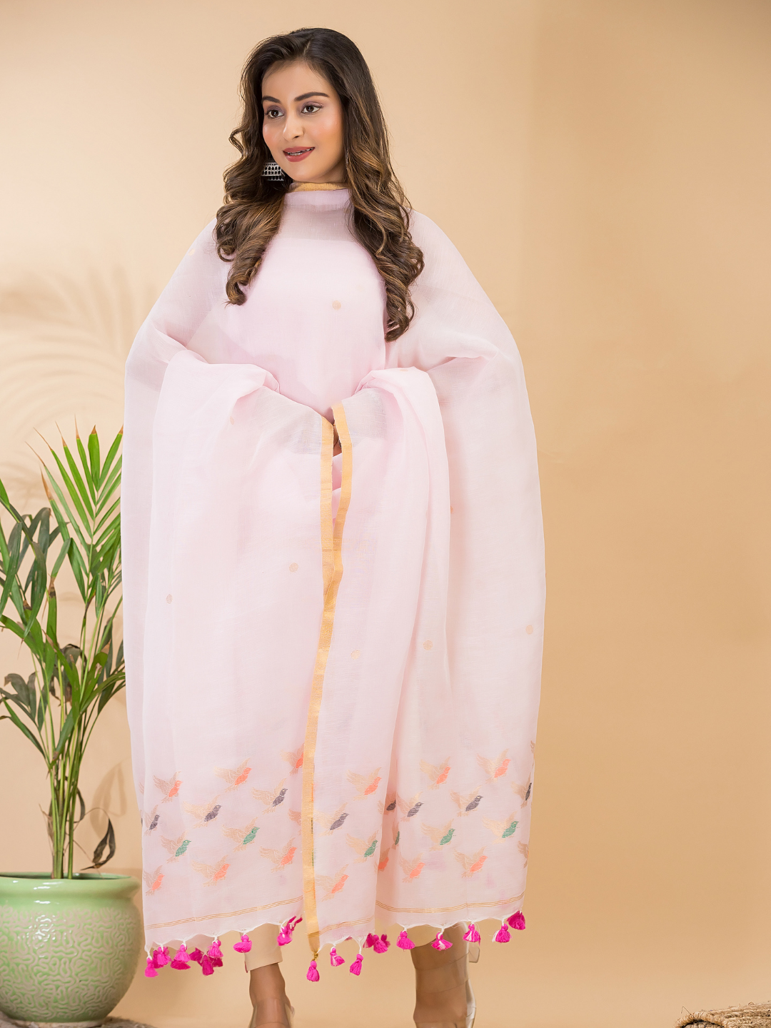 Salt White Cotton Linen 2-Piece Set Kurti & Dupatta (UNSTITCHED) - 116