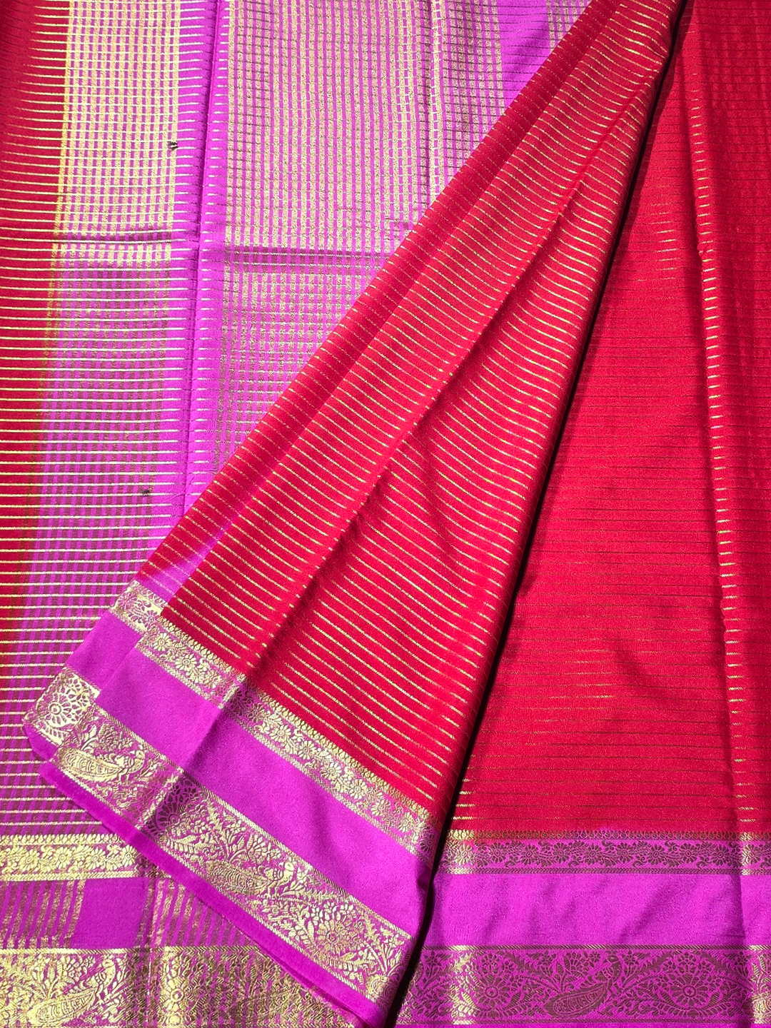 Classic Mysore Silk Saree  |  Coral Red