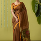 Handwoven Jamdani Linen Saree | Coffee Brown