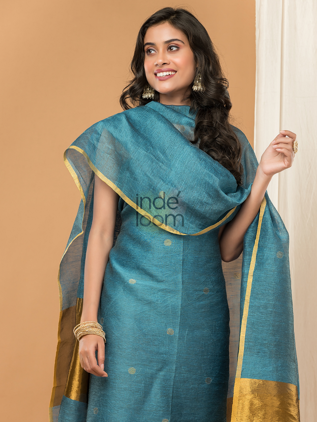 Linen Jamdani Unstitched 2-Piece Kurti  |  Navy Blue