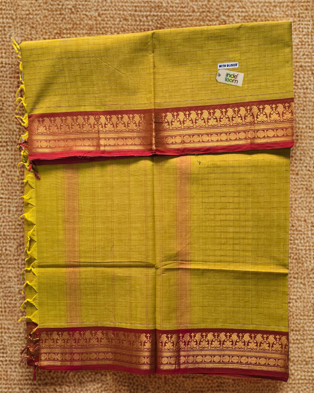 Kanchi Cotton|Leaf Yellow & Red