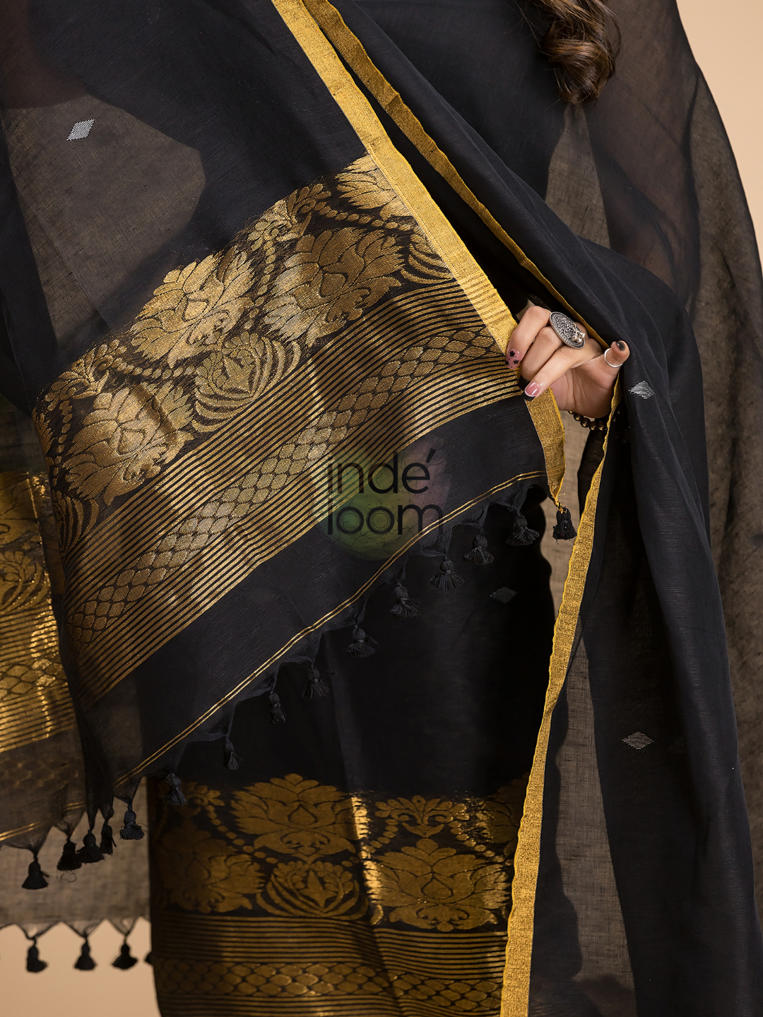 Rich Black Cotton Linen 2-Piece Set Kurti & Dupatta (UNSTITCHED) - 021