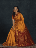 Pure Handloom Korvai Mayil-Chakram Saree in Golden Yellow - 144