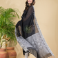 Coal Black Mercerised Cotton Baluchari 2-Piece Set Kurti Dupatta (UNSTITCHED)-889