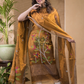 Mustard Yellow Pure Metalic linen suit 2 piece Set Kurti & Dupatta (UNSTITCHED)-622