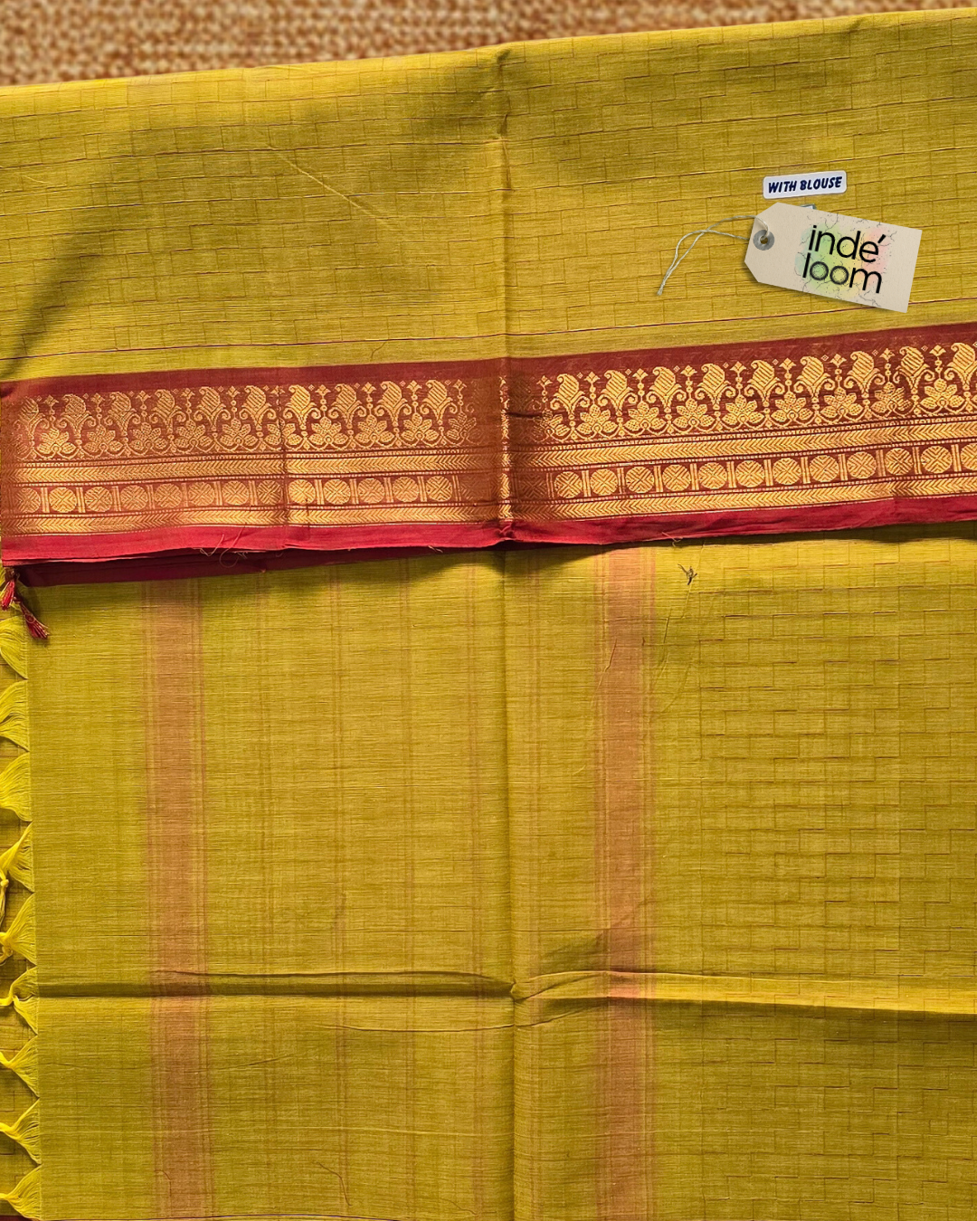 Kanchi Cotton|Leaf Yellow & Red