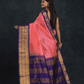 Pure handloom Korvai Silk Cotton Saree in Magenta Pink with Purple Border - 002