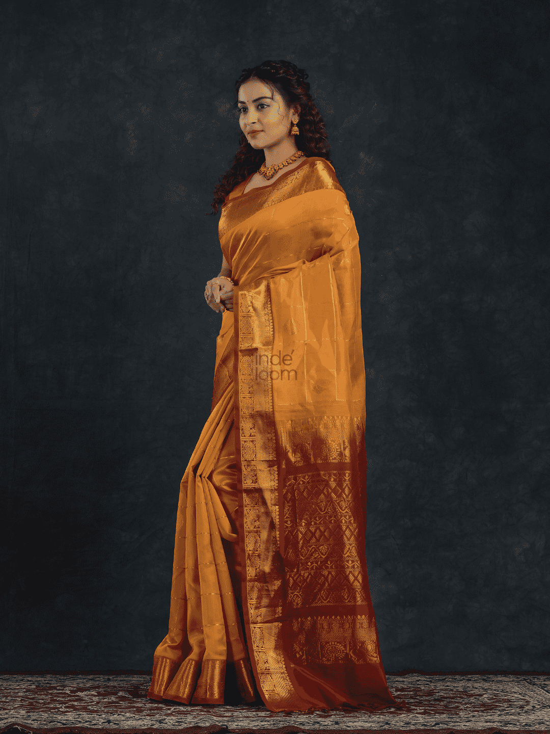 Pure Handloom Korvai Mayil-Chakram Saree in Golden Yellow - 144