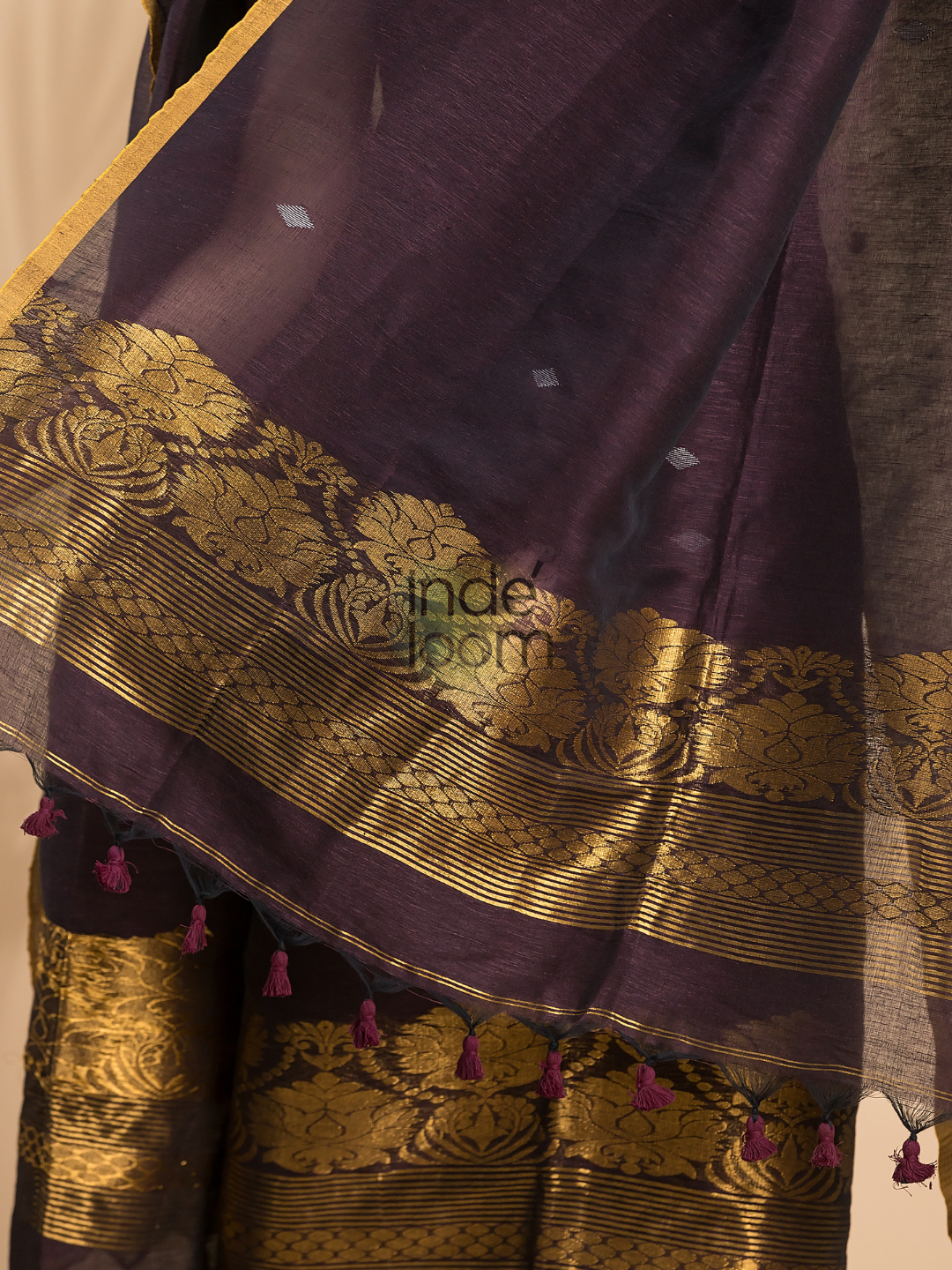 Vintage Grape | Handloom Jamdani Linen Unstitched 2-Piece Kurti | Benaras Design