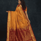 Pure Handloom Korvai Mayil-Chakram Saree in Golden Yellow - 144