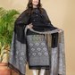 Coal Black Mercerised Cotton Baluchari 2-Piece Set Kurti Dupatta (UNSTITCHED)-889