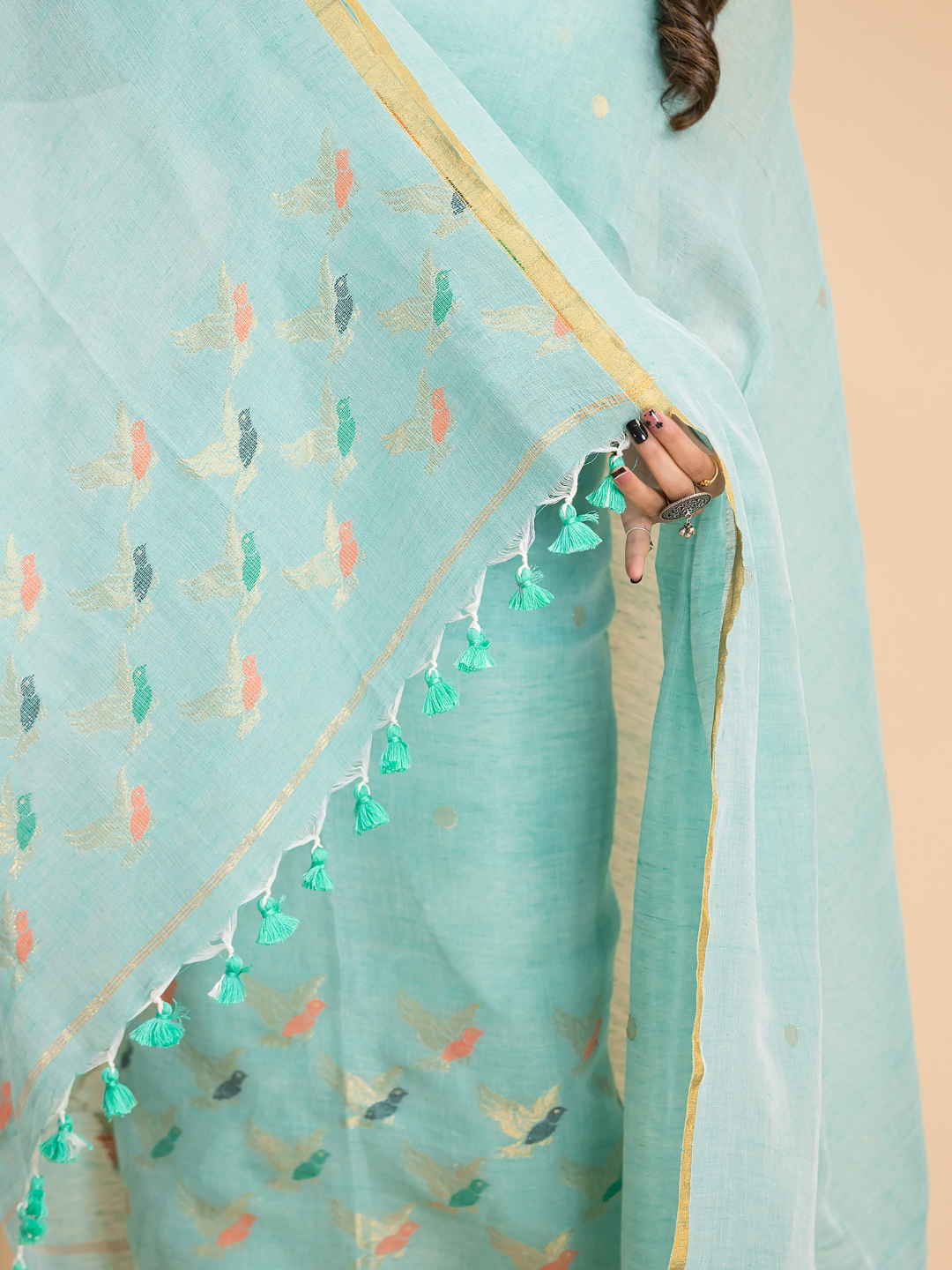 Sky Blue Cotton Linen 2-Piece Set Kurti & Dupatta (UNSTITCHED) - 117