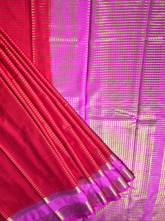 Classic Mysore Semi Silk Saree | Coral Red