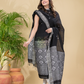 Coal Black Mercerised Cotton Baluchari 2-Piece Set Kurti Dupatta (UNSTITCHED)-889