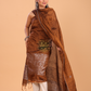 Umber Brown Tissue Linen Jamdani 2-Piece Set Kurti & Dupatta (UNSTITCHED) - 091