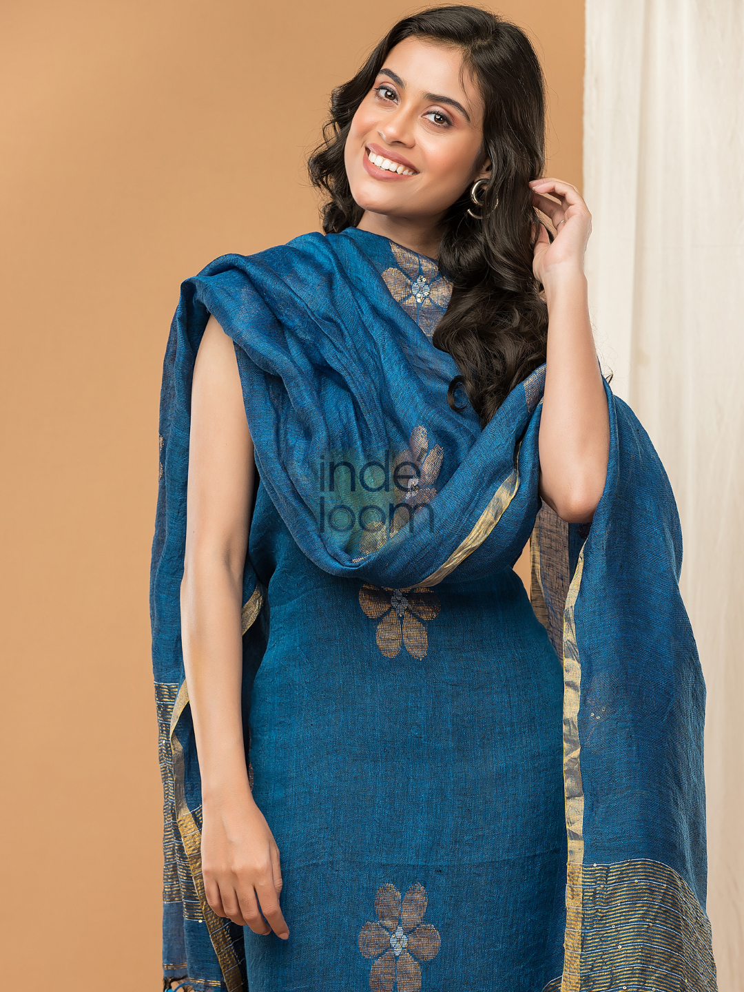 Cassic Blue color Jamdani 2-Piece Set Kurti & Dupatta (UNSTITCHED) - 158