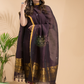Vintage Grape | Handloom Jamdani Linen Unstitched 2-Piece Kurti | Benaras Design