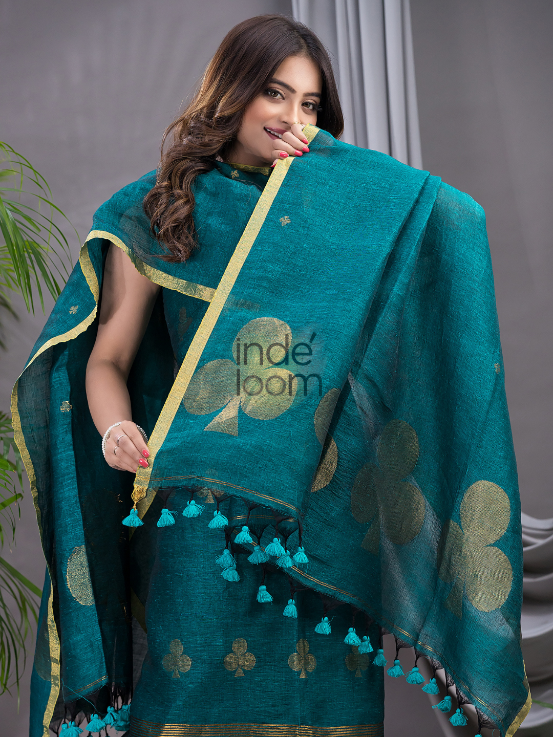 Teal Blue Cotton Linen 2-Piece Set Kurti & Dupatta (UNSTITCHED) - 121