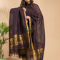 Vintage Grape | Handloom Jamdani Linen Unstitched 2-Piece Kurti | Benaras Design