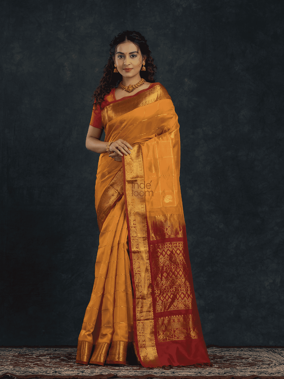 Pure Handloom Korvai Mayil-Chakram Saree in Golden Yellow - 144