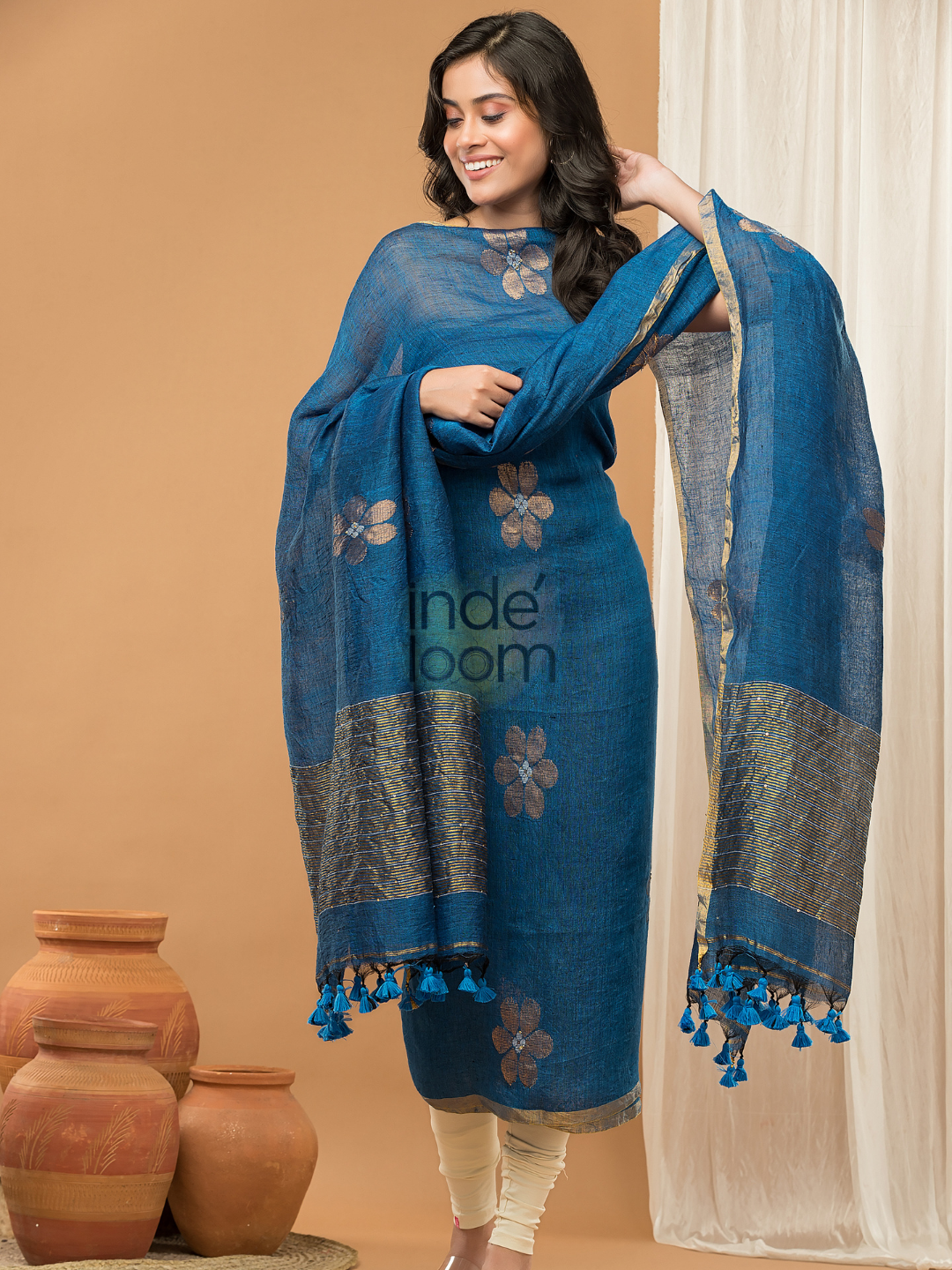 Cassic Blue color Jamdani 2-Piece Set Kurti & Dupatta (UNSTITCHED) - 158