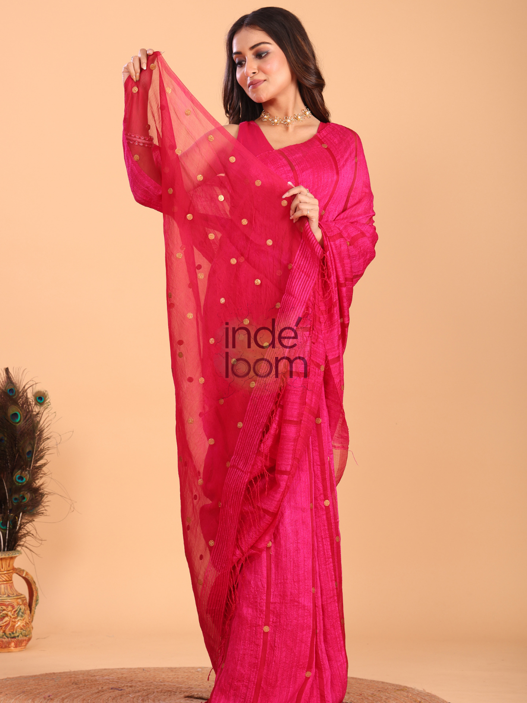 Matka Silk Saree With Dark Pink - 152